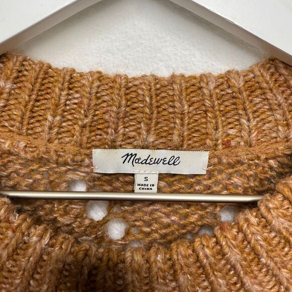 MADEWELL Pointelle Bubble Sleeve Wool Blend Oversized Sweater Acorn Brown Sz S - Picture 9 of 10